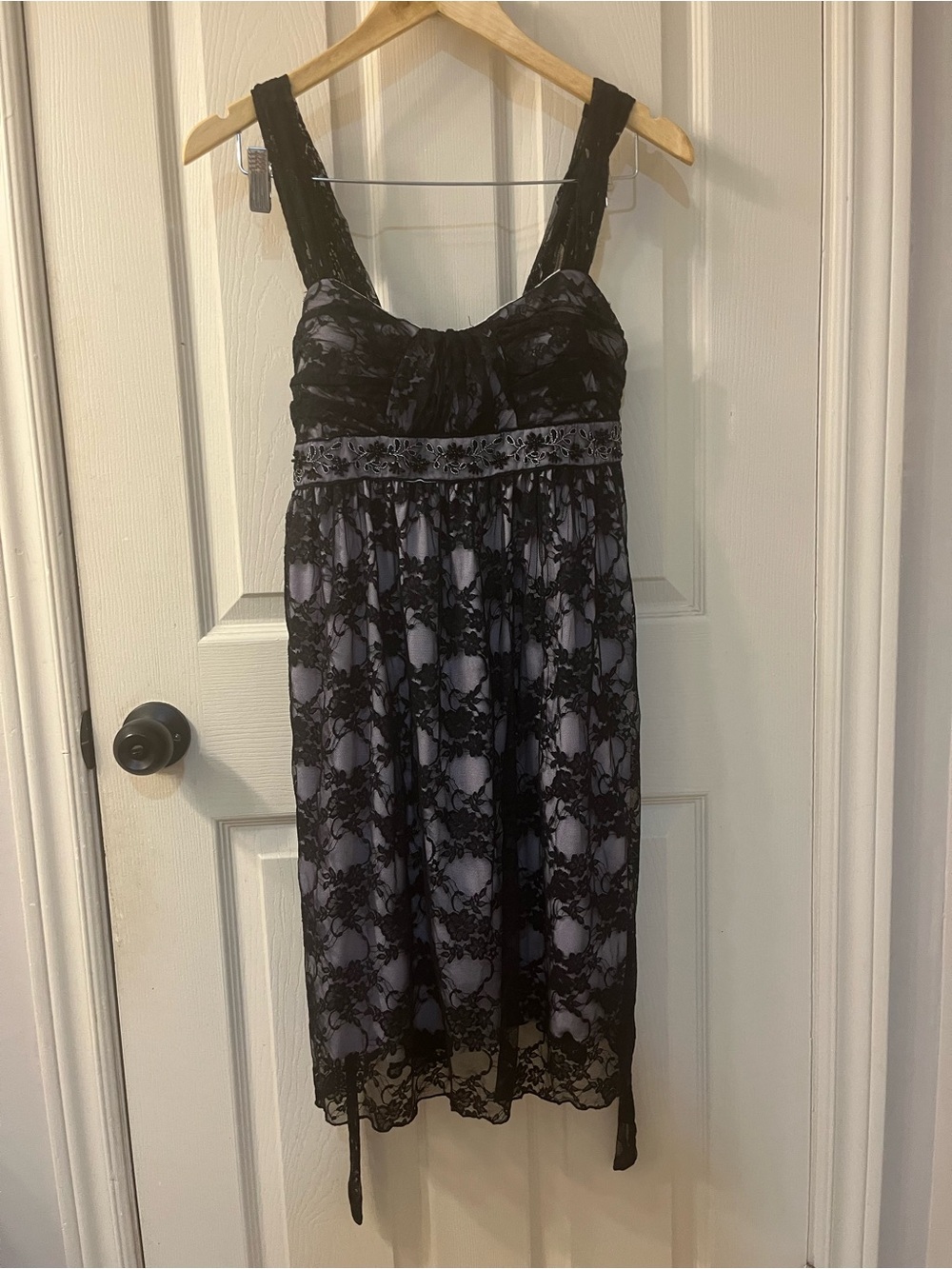 Black Lace Overlay Chemise with Lavender Lining